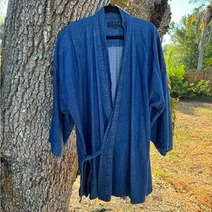 Vtg.XXL Wabi Sabi Bisabi Japanese blue denim kimono jacket.100% cotton.Size XXL